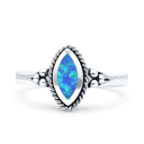 Vintage Style Marquise New Design Thumb Ring Statement Fashion Lab Blue Opal 925 Sterling Silver