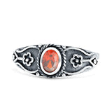 Vintage Style Flower Design Oval Statement Fashion Thumb Ring Simulated Garnet CZ 925 Sterling Silver
