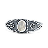 Vintage Style Flower Design Oval Statement Fashion Thumb Ring Simulated Moonstone 925 Sterling Silver