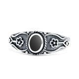 Vintage Style Flower Design Oval Statement Fashion Thumb Ring Simulated Black Onyx 925 Sterling Silver