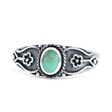Vintage Style Flower Design Oval Statement Fashion Thumb Ring Simulated Turquoise 925 Sterling Silver
