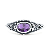 Petite Dainty Vintage Style Oval Thumb Ring Statement Fashion Simulated Amethyst CZ 925 Sterling Silver