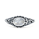 Petite Dainty Vintage Style Oval Thumb Ring Statement Fashion Simulated Moonstone 925 Sterling Silver