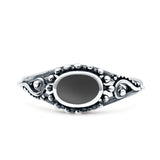 Petite Dainty Vintage Style Oval Thumb Ring Statement Fashion Simulated Black Onyx 925 Sterling Silver