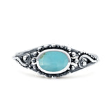 Petite Dainty Vintage Style Oval Thumb Ring Statement Fashion Simulated Turquoise 925 Sterling Silver