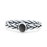 Dainty Braided Celtic Weave Rope Oval Oxidized Simulated Black Onyx 925 Sterling Silver