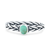 Dainty Braided Celtic Weave Rope Oval Oxidized Simulated Turquoise 925 Sterling Silver