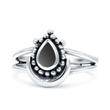 Dainty Pear Thumb Ring Statement Fashion Simulated Black Onyx 925 Sterling Silver