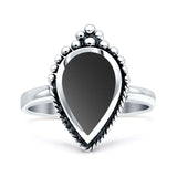 Petite Dainty Statement Fashion Pear Thumb Ring Simulated Black Onyx 925 Sterling Silver