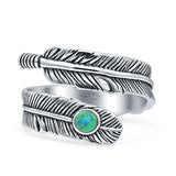 Adjustable Feather Thumb Ring Boho Fashion Simulated Turquoise 925 Sterling Silver