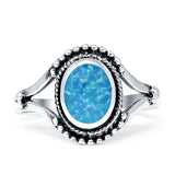Oval Rope Beaded Oxidized Split Shank Created Blue Opal Ring 925 Sterling Silver Wholesale