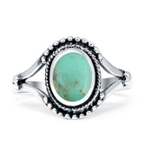 Oval Rope Beaded Oxidized Split Shank Turquoise Ring 925 Sterling Silver Wholesale
