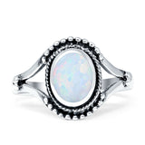 Oval Rope Beaded Oxidized Split Shank Created White Opal Ring 925 Sterling Silver Wholesale