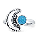 Crescent Moon Ring Created Blue Opal Oxidized 925 Sterling Silver Wholesale