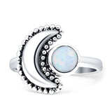 Crescent Moon Ring Created White Opal Oxidized 925 Sterling Silver Wholesale