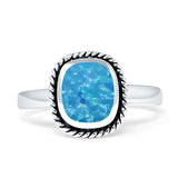 Cushion Cut Twisted Ring Oxidized Created Blue Opal 925 Sterling Silver Wholesale