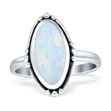 Oval Oxidized Created White Opal Thumb Ring 925 Sterling Silver Wholesale