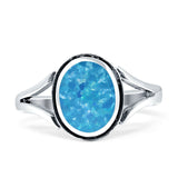 Oval Split Shank Oxidized Ring Created Blue Opal 925 Sterling Silver Wholesale