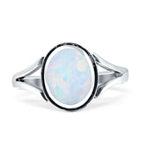Oval Split Shank Oxidized Ring Created White Opal 925 Sterling Silver Wholesale