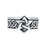 Celtic Pentagram Star Oxidized Band Solid 925 Sterling Silver Thumb Ring (15mm)