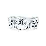 Claddagh Oxidized Band Solid 925 Sterling Silver Thumb Ring (8mm)