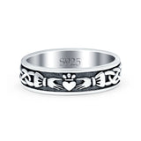 Claddagh Oxidized Band Solid 925 Sterling Silver Thumb Ring (6mm)