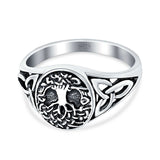 Celtic Tree of Life Oxidized Plain Band Ring 925 Sterling Silver