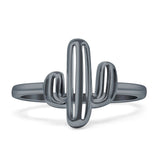 Cactus Black Tone Plain Ring Band 925 Sterling Silver