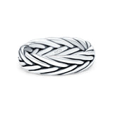 Rounded Braided Oxidized Band Solid 925 Sterling Silver Thumb Ring (5mm)