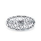 Flower Oxidized Band Solid 925 Sterling Silver Thumb Ring (10mm)