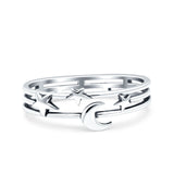 Moon & Stars Oxidized Band Solid 925 Sterling Silver Thumb Ring (6mm)