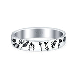 Flowers Ring Oxidized Band Solid 925 Sterling Silver Thumb Ring (4mm)