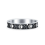 Moon & Sun Oxidized Band Solid 925 Sterling Silver Thumb Ring (4mm)