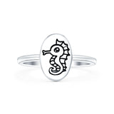 Seahorse Oxidized Band Solid 925 Sterling Silver Thumb Ring (11mm)