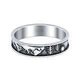 Mountains & Trees Oxidized Band Solid 925 Sterling Silver Thumb Ring (5mm)