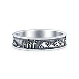 Mountains & Trees Oxidized Band Solid 925 Sterling Silver Thumb Ring (5mm)