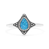 Teardrop Pear Petite Dainty Thumb Ring Lab Created Blue Opal Statement Fashion Ring 925 Sterling Silver