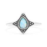 Teardrop Pear Petite Dainty Thumb Ring Lab Created White Opal Statement Fashion Ring 925 Sterling Silver