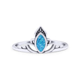 Marquise Petite Dainty Thumb Ring Oxidized Lab Created Blue Opal Statement Fashion Ring 925 Sterling Silver