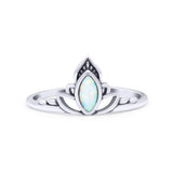 Marquise Petite Dainty Thumb Ring Oxidized Lab Created White Opal Statement Fashion Ring 925 Sterling Silver