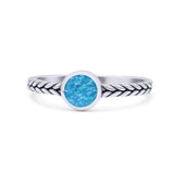 Petite Dainty Thumb Ring Round Statement Fashion Ring Lab Created Blue Opal Oxidized 925 Sterling Silver