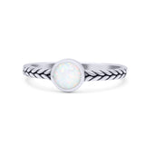 Petite Dainty Thumb Ring Round Statement Fashion Ring Lab Created White Opal Oxidized 925 Sterling Silver