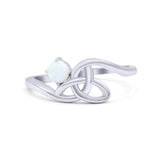 Celtic Petite Dainty Thumb Ring Round Statement Fashion Ring Lab Created White Opal 925 Sterling Silver