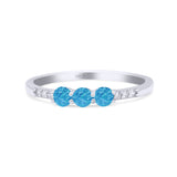 Petite Dainty Three Stone Thumb Ring Round Statement Fashion Ring Lab Created Blue Opal 925 Sterling Silver
