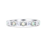 Half Eternity Ring Wedding Engagement Band Round Lab Created White Opal 925 Sterling Silver