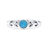 Moon Phases Oxidized Thumb Ring Statement Fashion Ring Lab Created Blue Opal 925 Sterling Silver