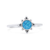 Art Deco Bridal Wedding Engagement Ring Round Lab Created Blue Opal 925 Sterling Silver