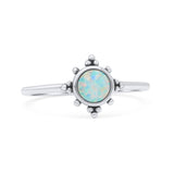 Art Deco Bridal Wedding Engagement Ring Round Lab Created White Opal 925 Sterling Silver