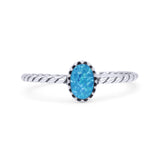 Rope Petite Dainty Lab Created Blue Opal Oval Ring Solid 925 Sterling Silver