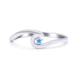 Wave & Star Wedding Engagement Ring Lab Created Blue Opal 925 Sterling Silver